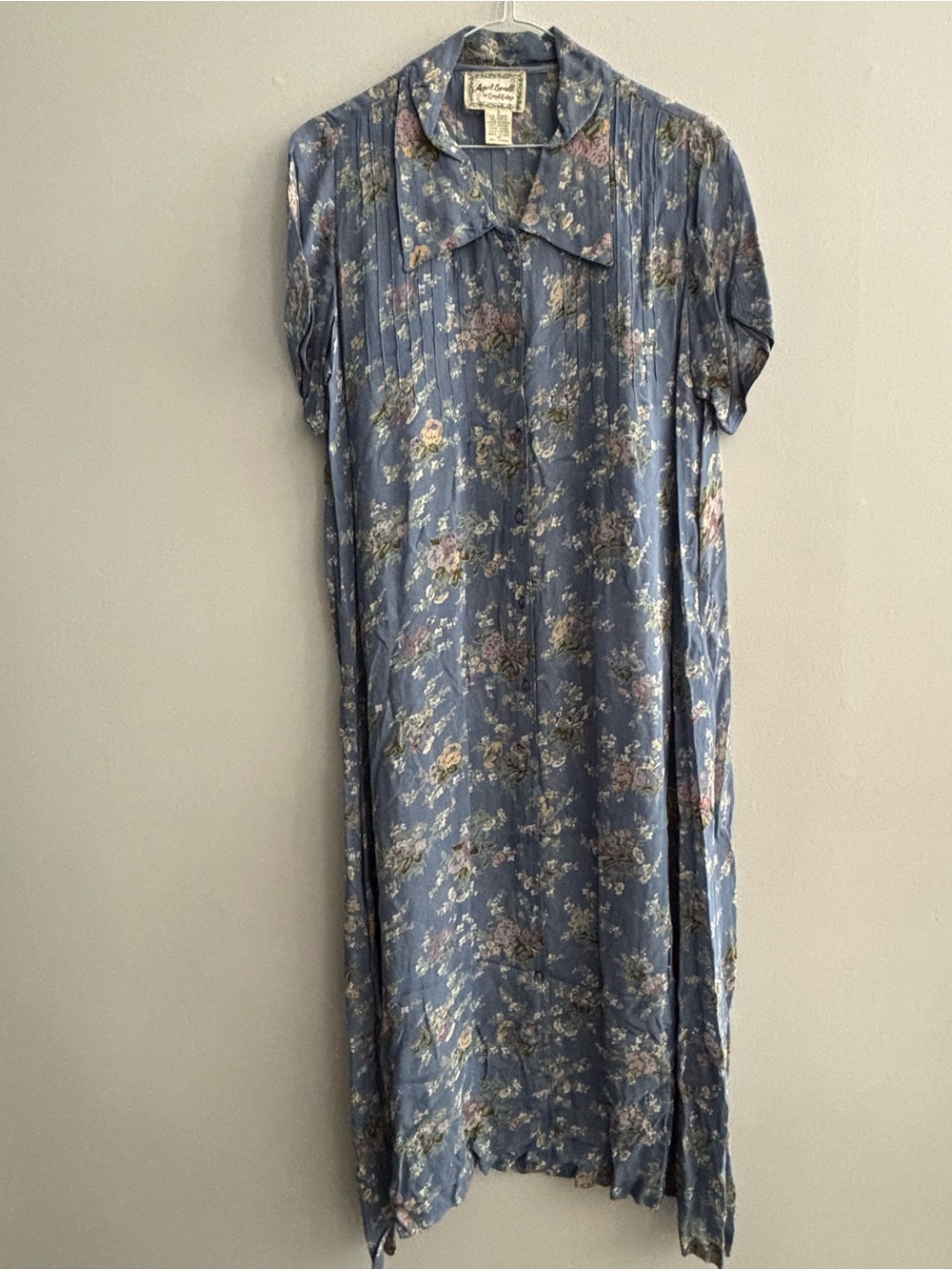 Vintage April Cornell Cottagecore Blue Floral Pintuck Midi Dress Size Small Boho